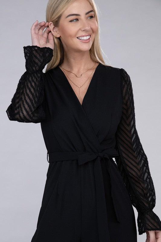 Sheer sleeve and Wide leg Jumpsuit - Azoroh
