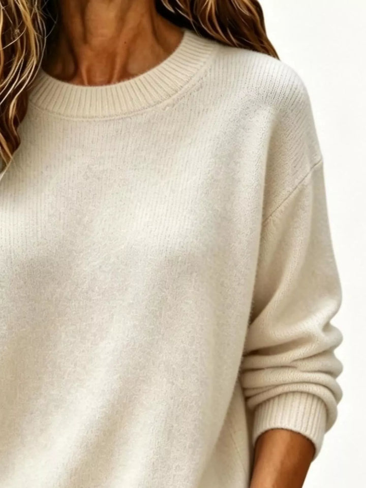 Soft brushed knit sweater with ribbed cuffs and drop shoulders