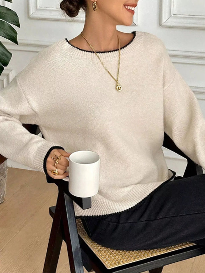 Contrast trim knit sweater with back bow ties