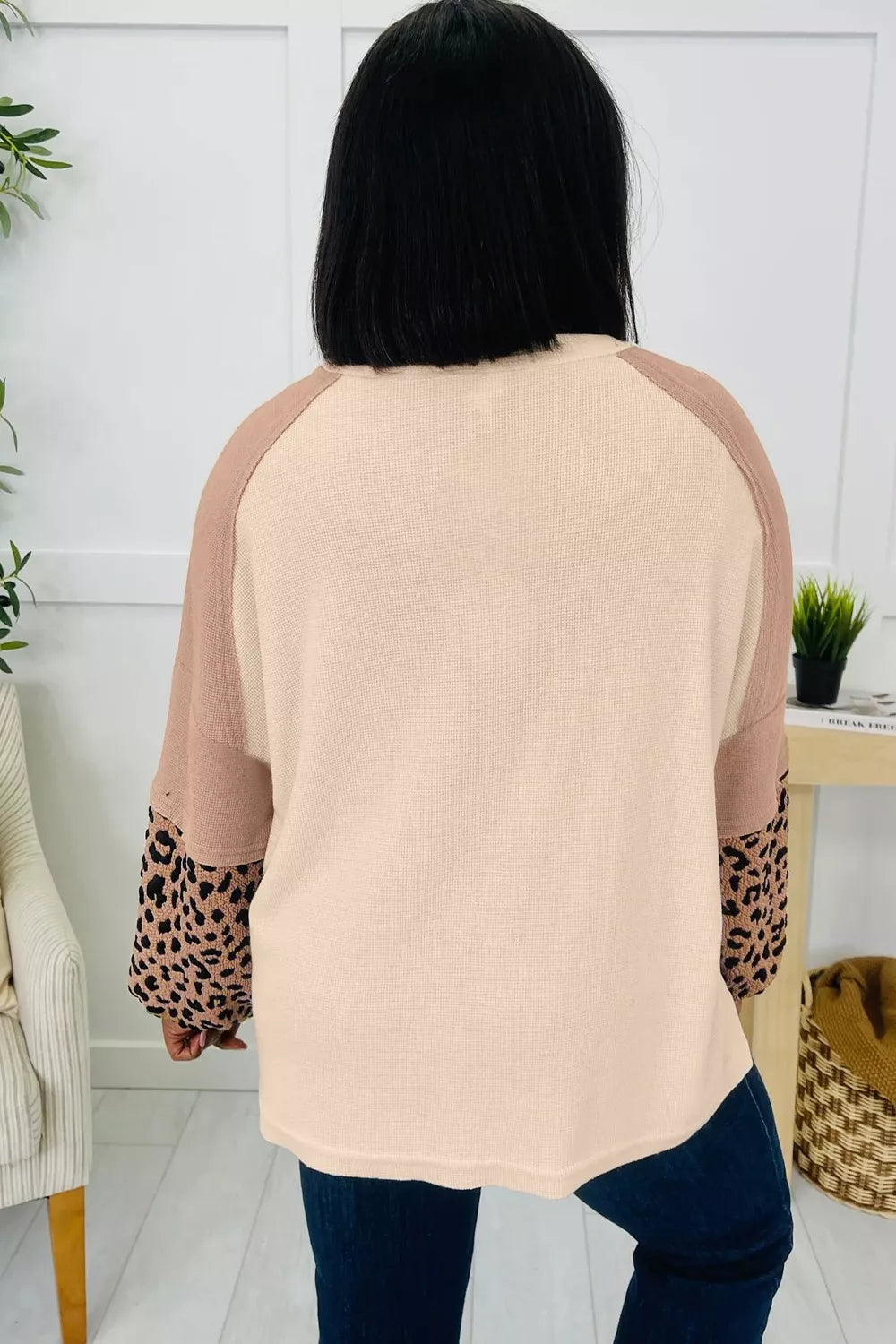 Oversized leopard star patchwork crew neck sweatshirt