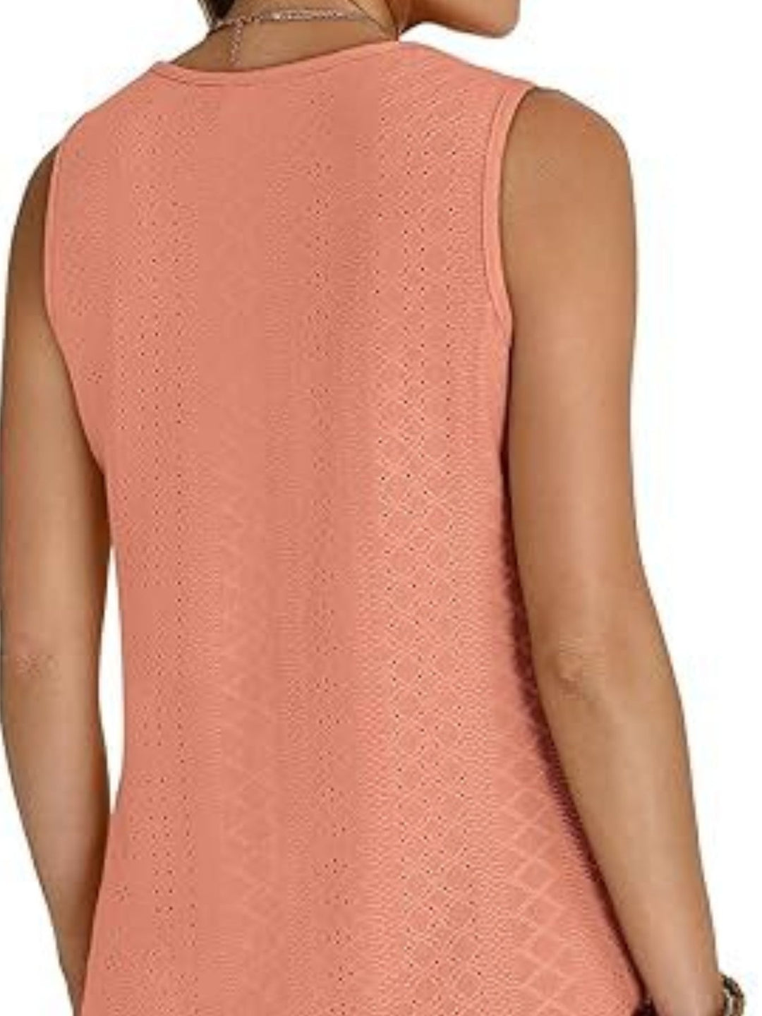 Eyelet V-neck sleeveless tank with diamond texture