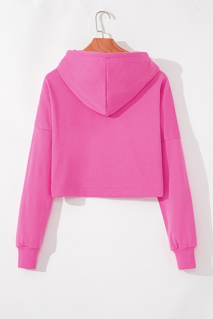 Cropped drawstring hoodie with dropped shoulders