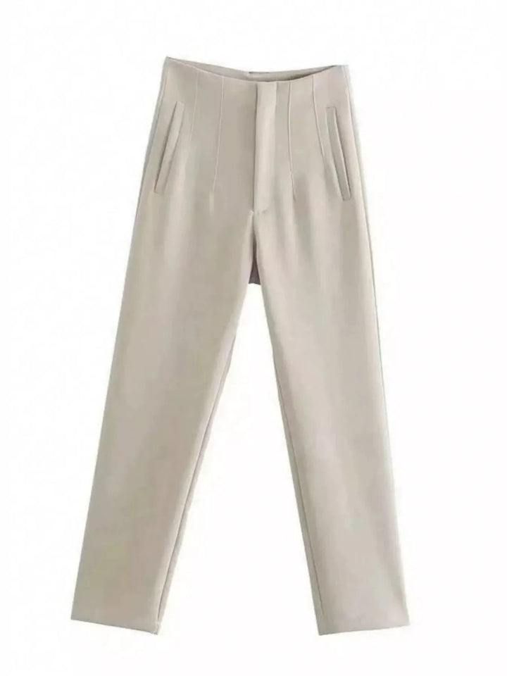 High-waisted pintuck straight-leg ankle pants