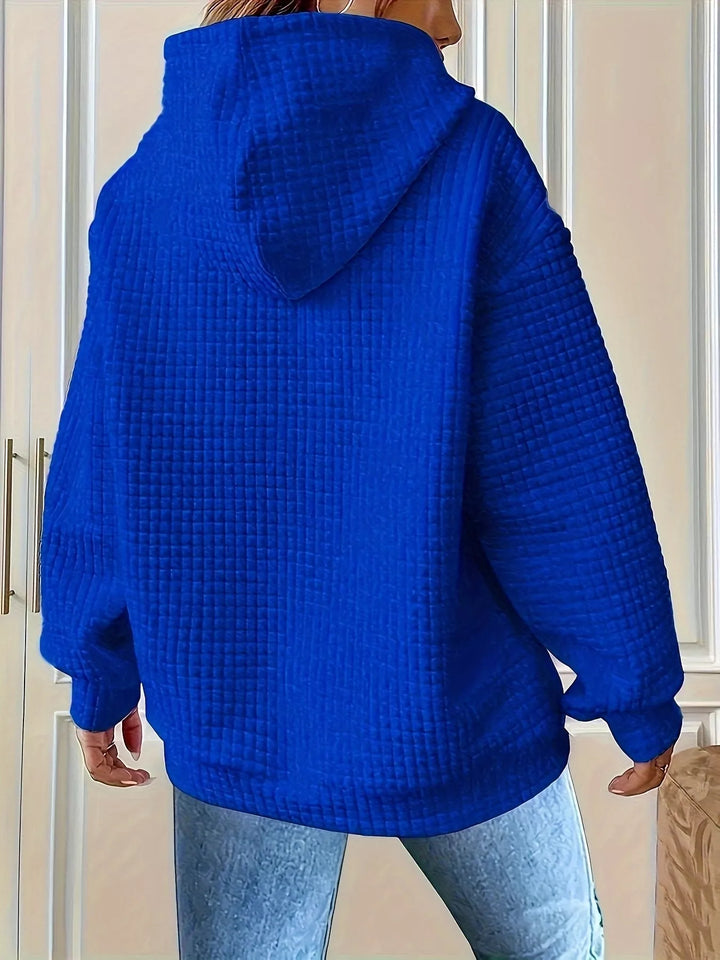 Textured waffle knit drawstring hoodie with kangaroo pocket