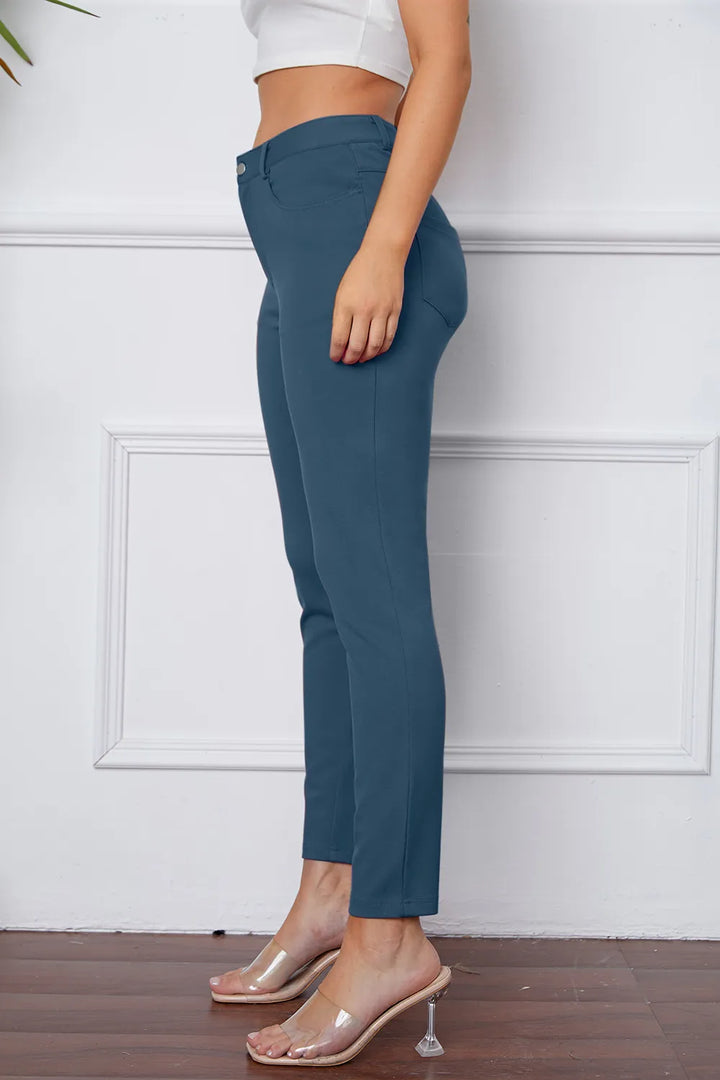Slim-fit stretch ankle pants with five-pocket styling
