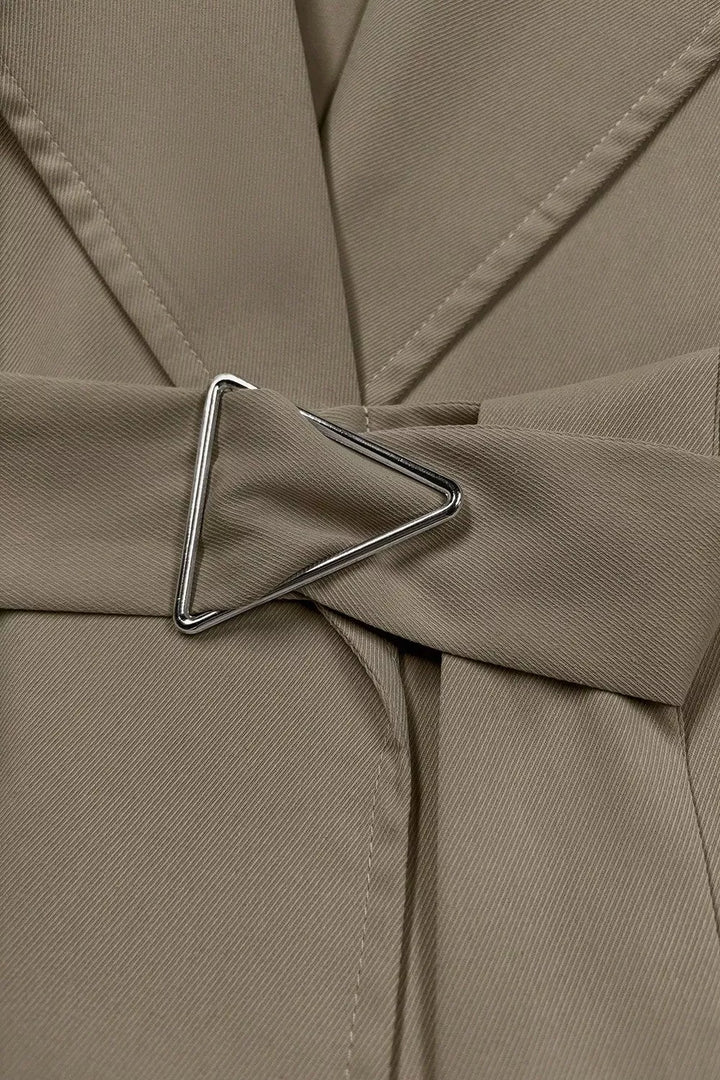 Wide lapel belted trench coat with epaulette tabs