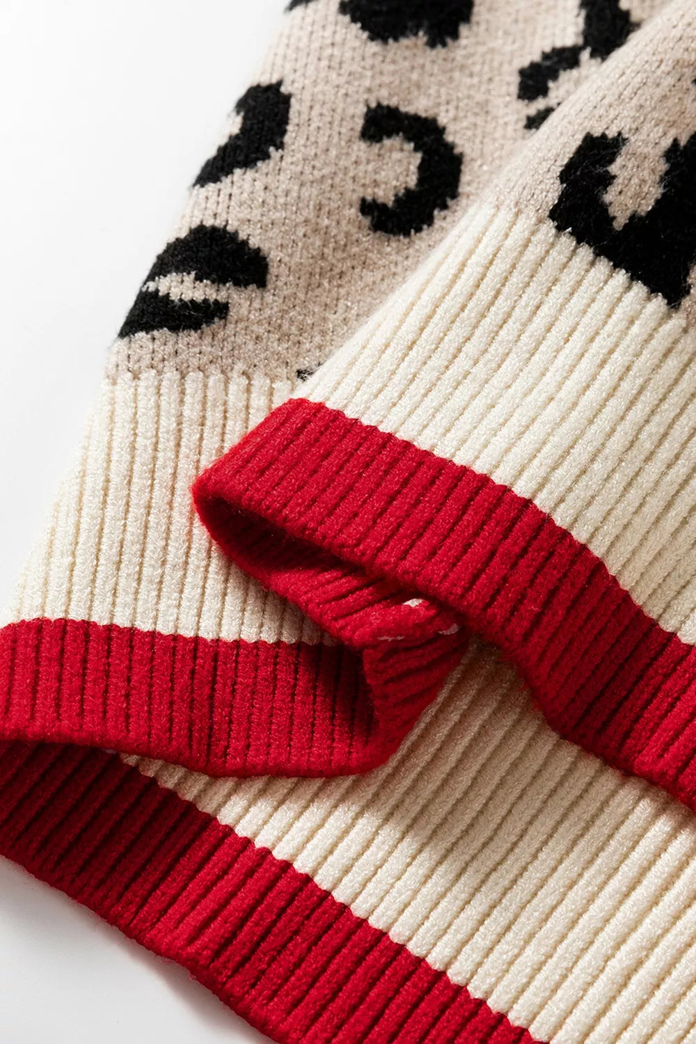 Leopard print v-neck sweater with contrast varsity rib trim