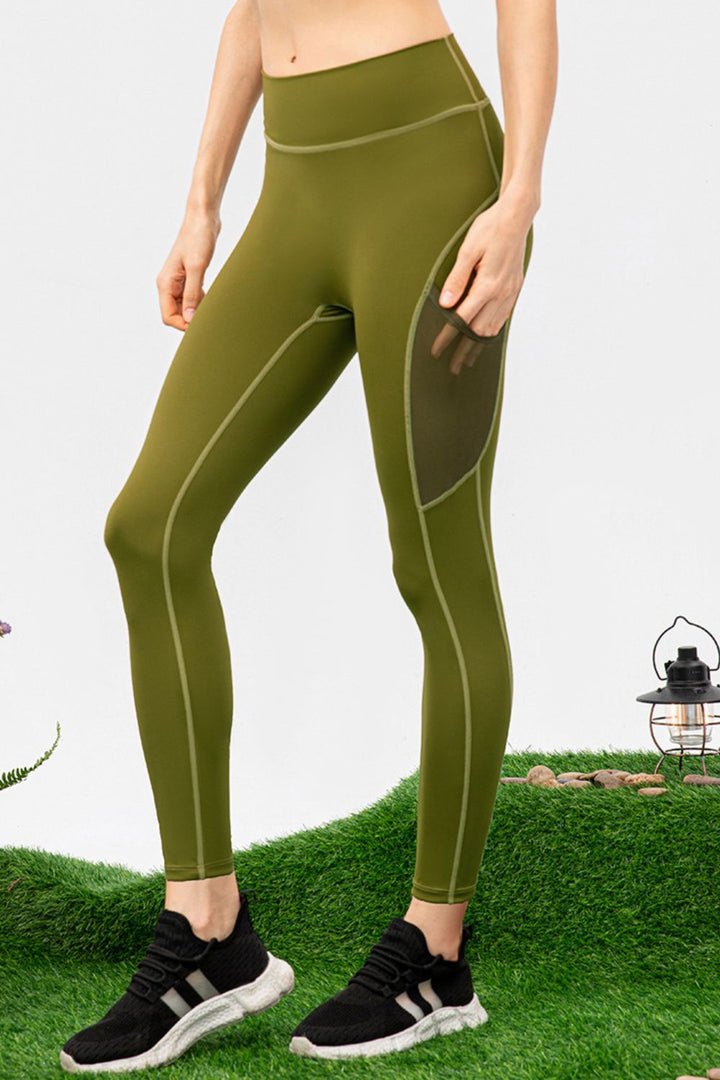 Matcha Green High-rise workout leggings with mesh side pockets