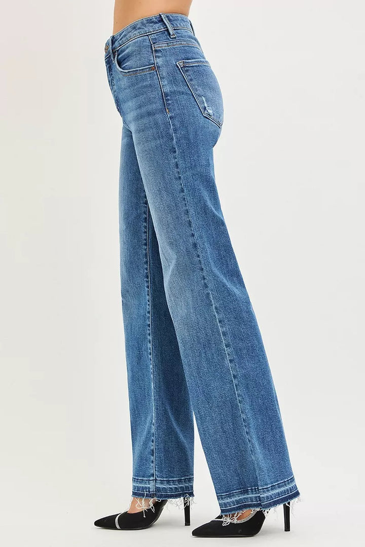 High-rise wide leg jeans with raw released hem