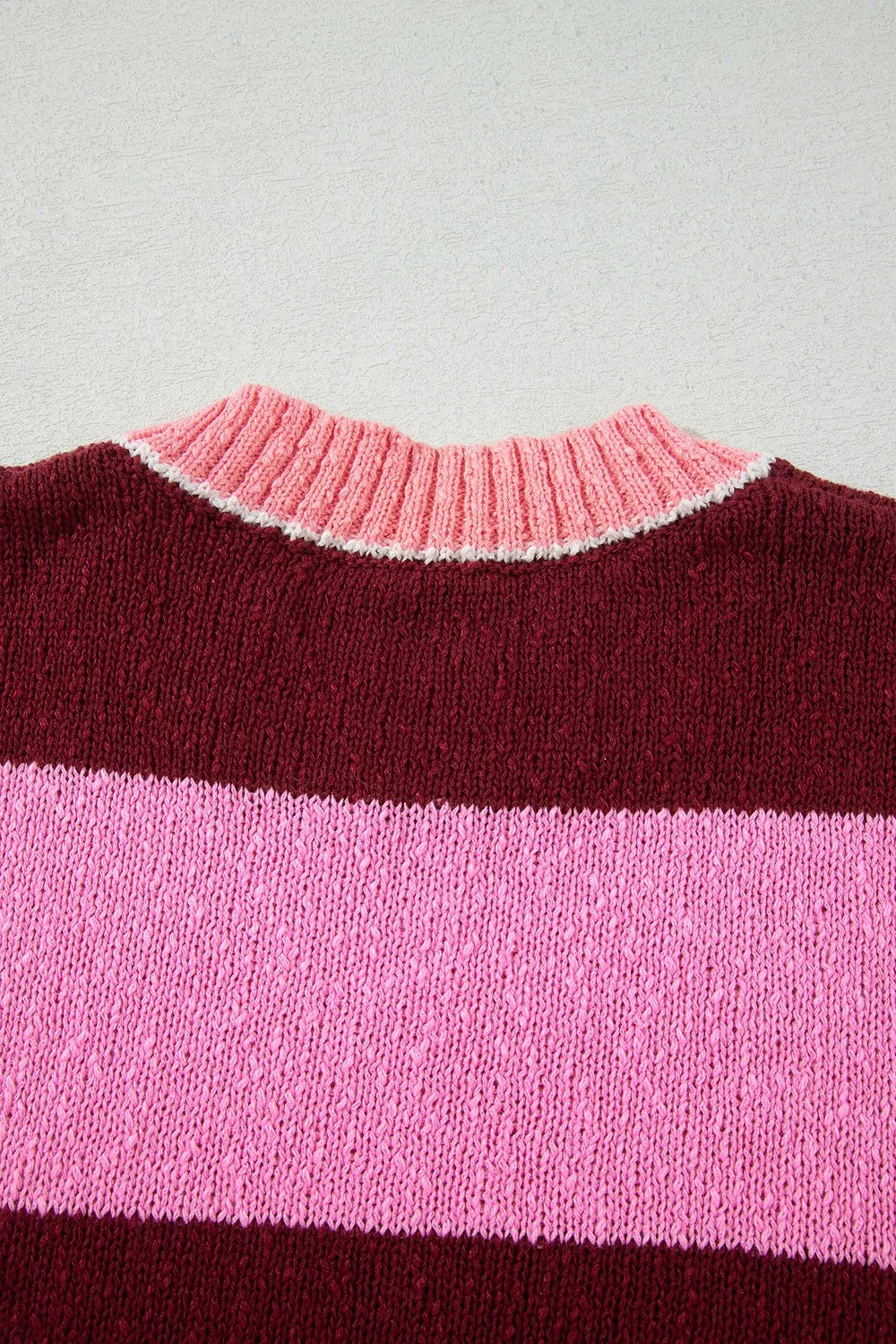 Wide stripe drop shoulder crew neck knit pullover sweater