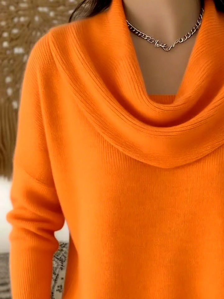 Drape cowl neck long sleeve knit sweater