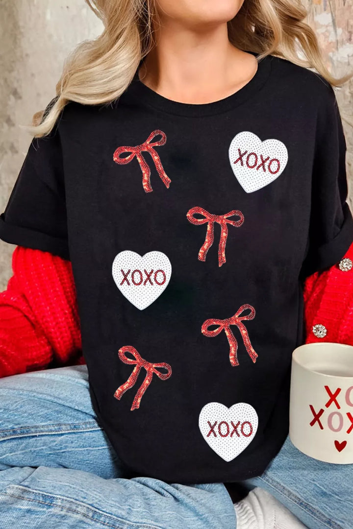 Sequin bow and heart patch valentine&