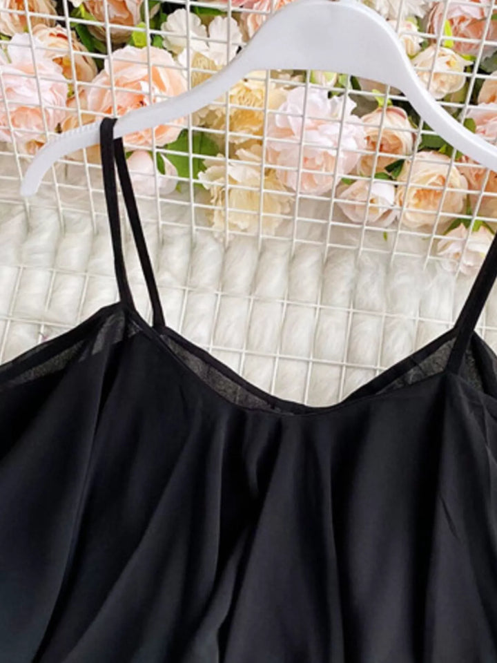 Flowy chiffon cami with ruffled hem and V-neck