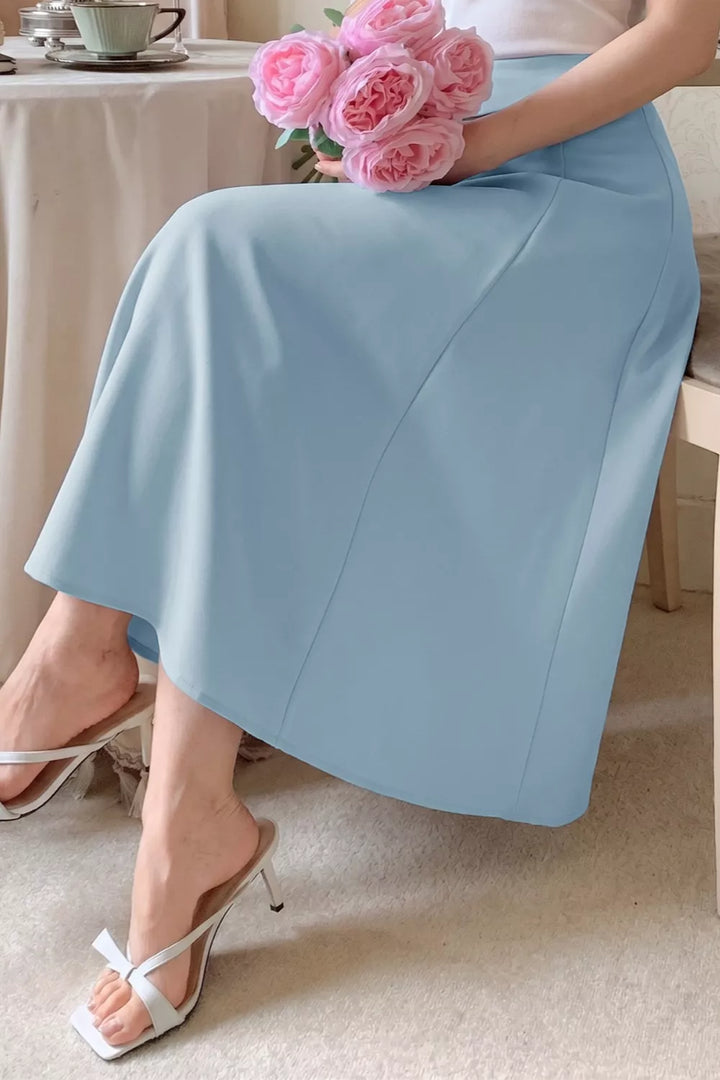High-rise A-line midi skirt with gold button waistband