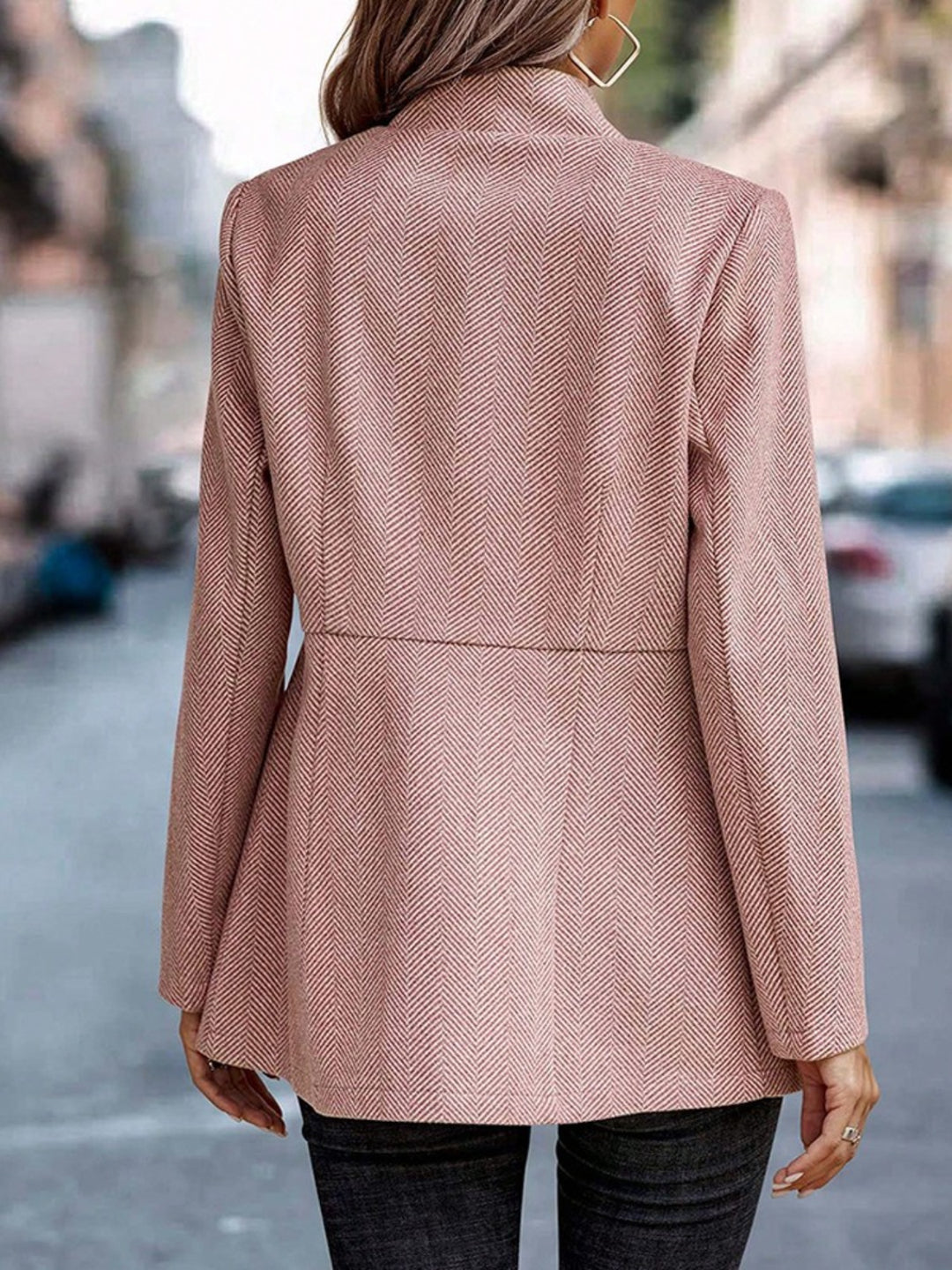 Slim fit herringbone open-front blazer with pockets