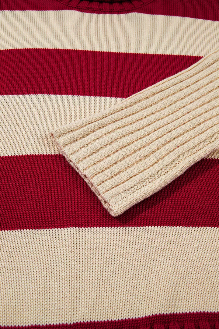Striped turtleneck sweater with wide ribbed cuffs