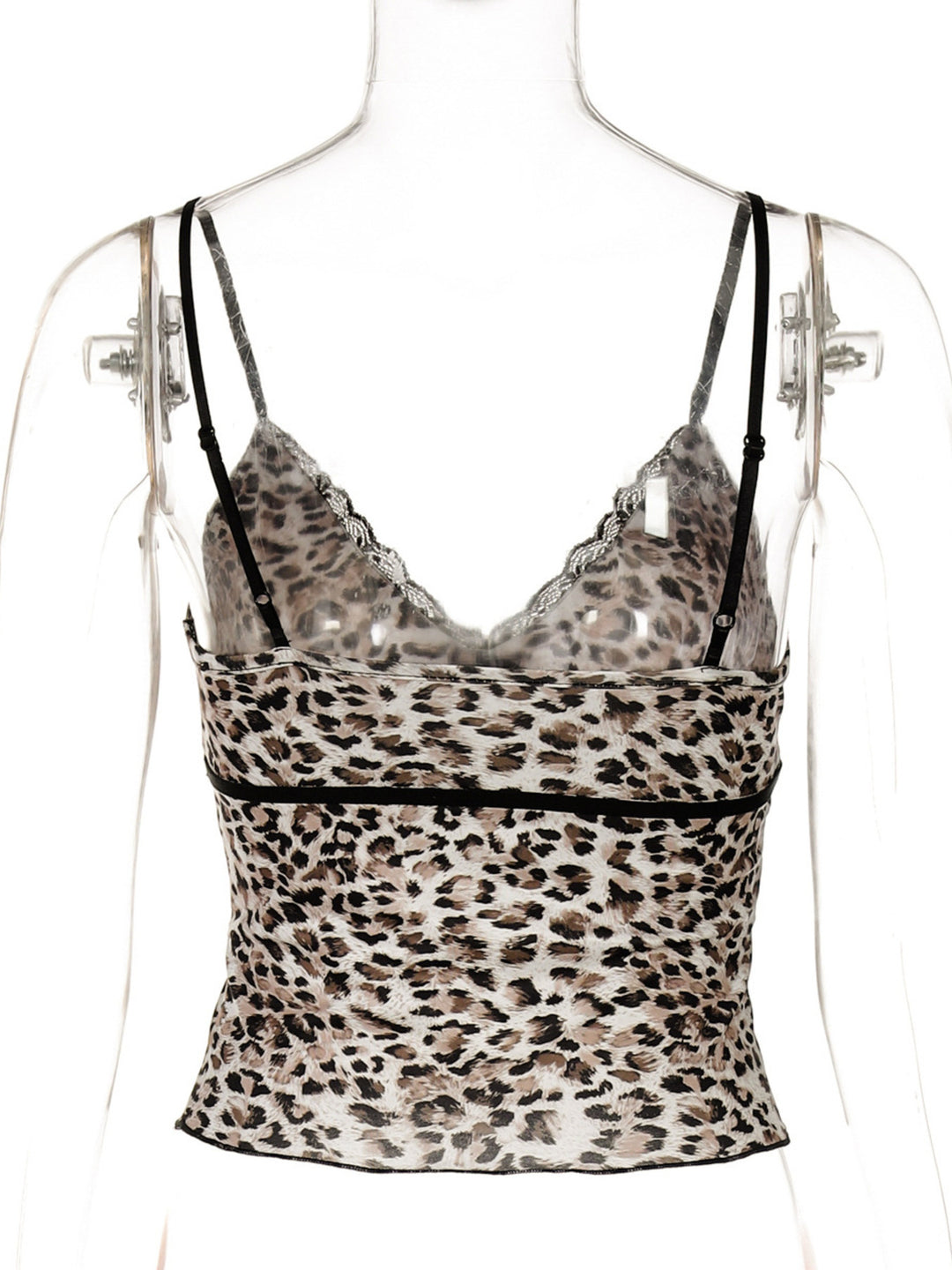 Leopard print cami with lace trim V-neck