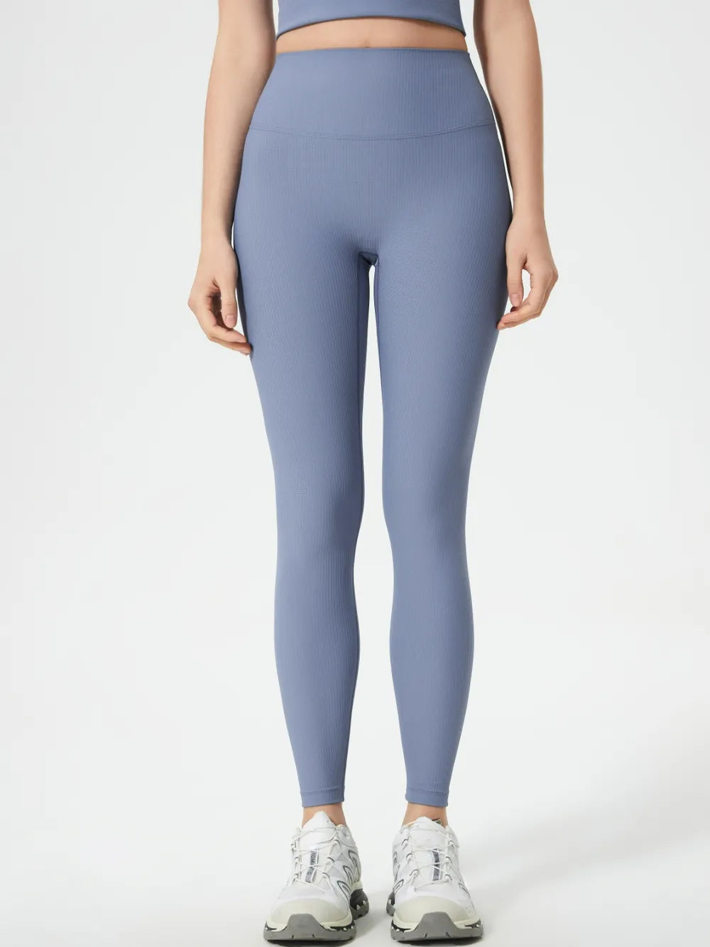 Ribbed high-waist active leggings with contoured waistband