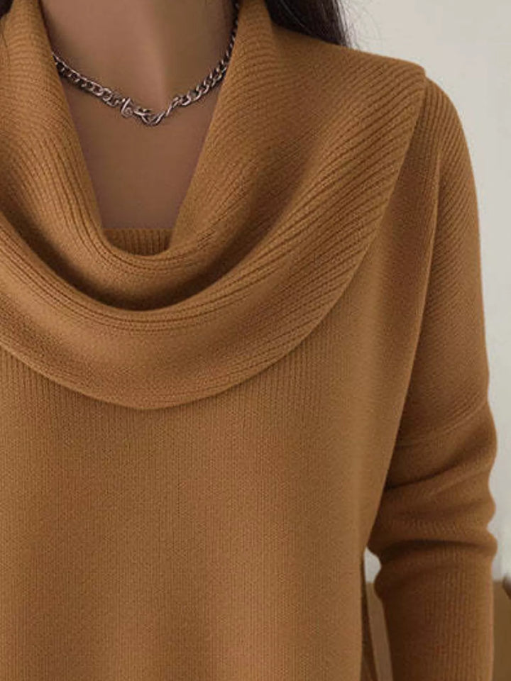 Drape cowl neck long sleeve knit sweater