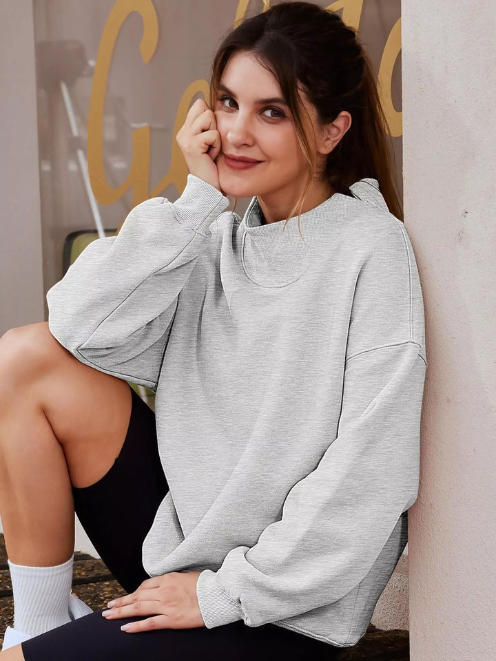 Mock neck dropped shoulder fleece sweatshirt