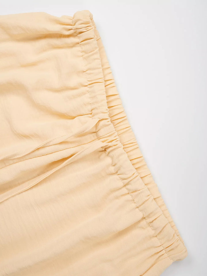 Linen-look drawstring wide-leg pants with side pockets