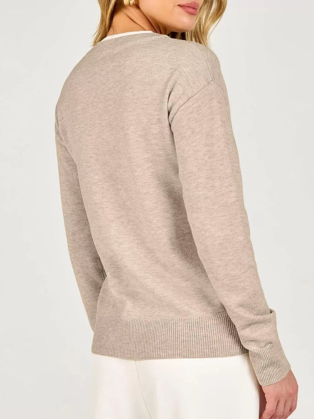 Notch neck button-trim drop shoulder sweater