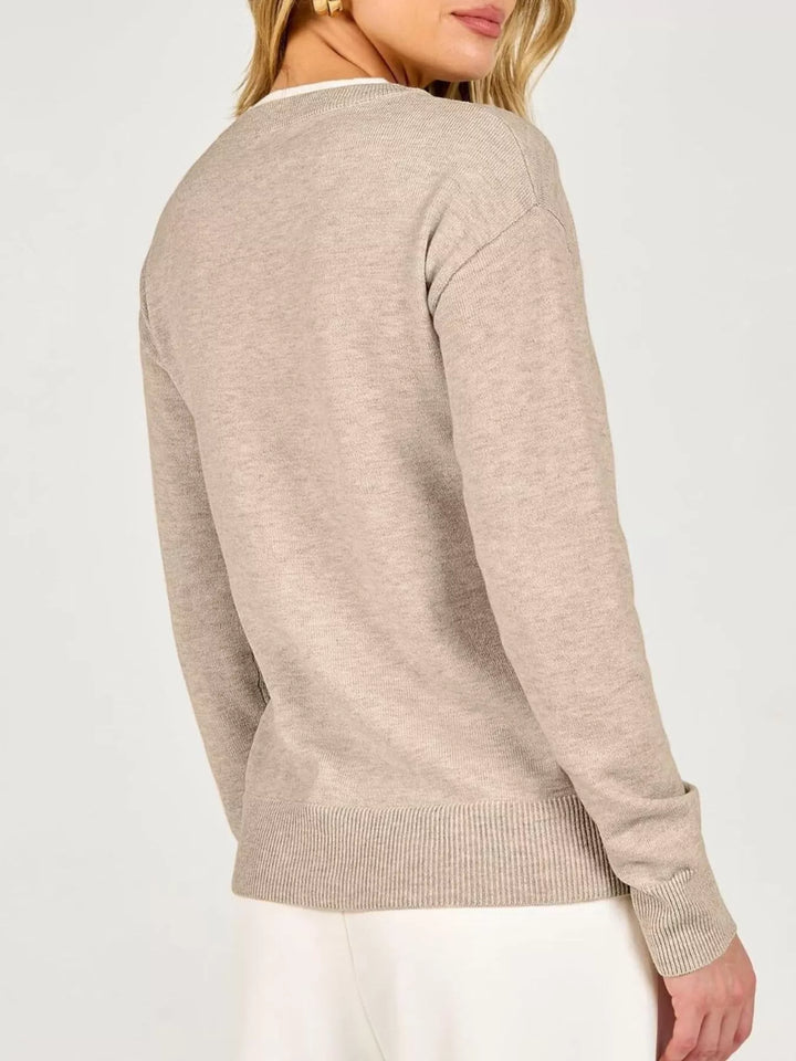Notch neck button-trim drop shoulder sweater