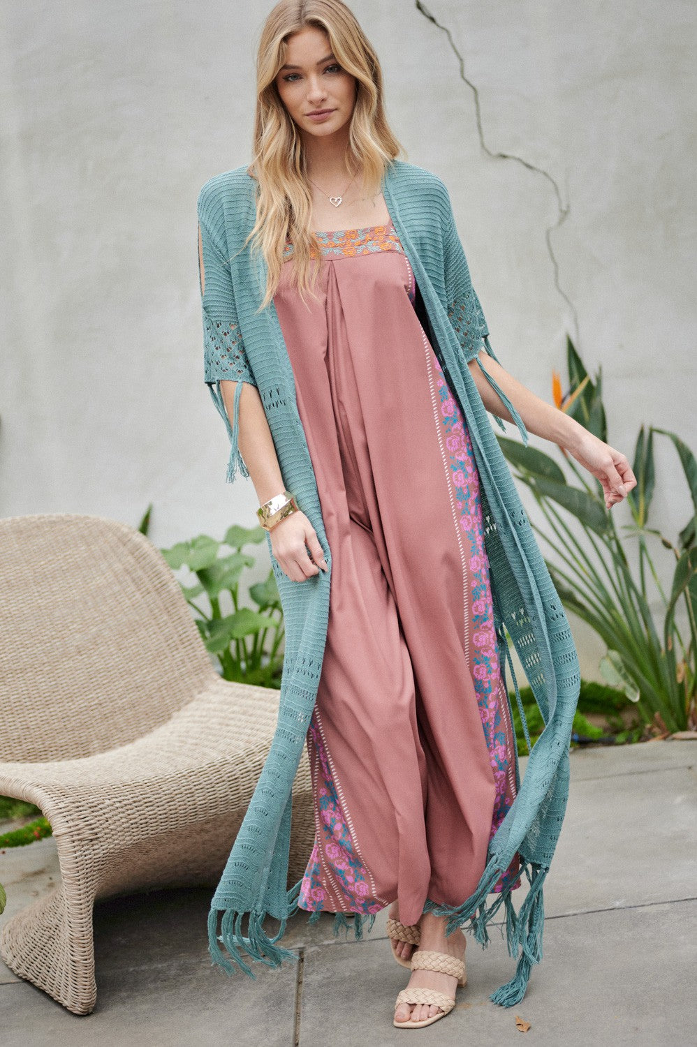 Solid Long Cardigan With Fringe - Azoroh