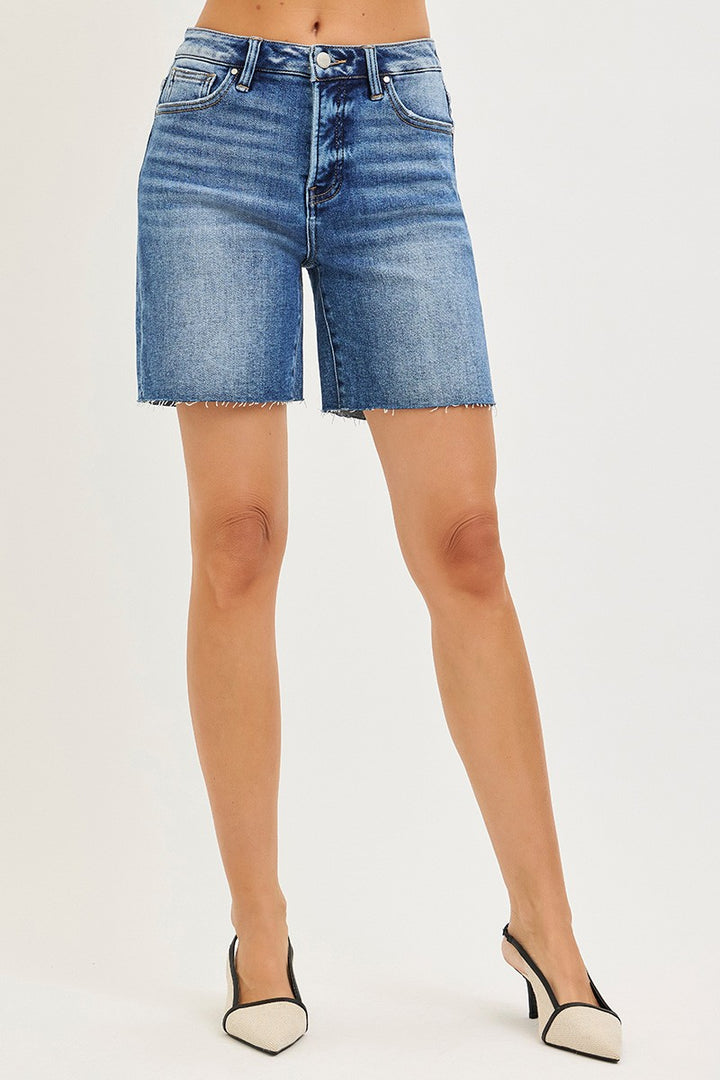 MEDIUM High-rise raw hem denim shorts with tummy control