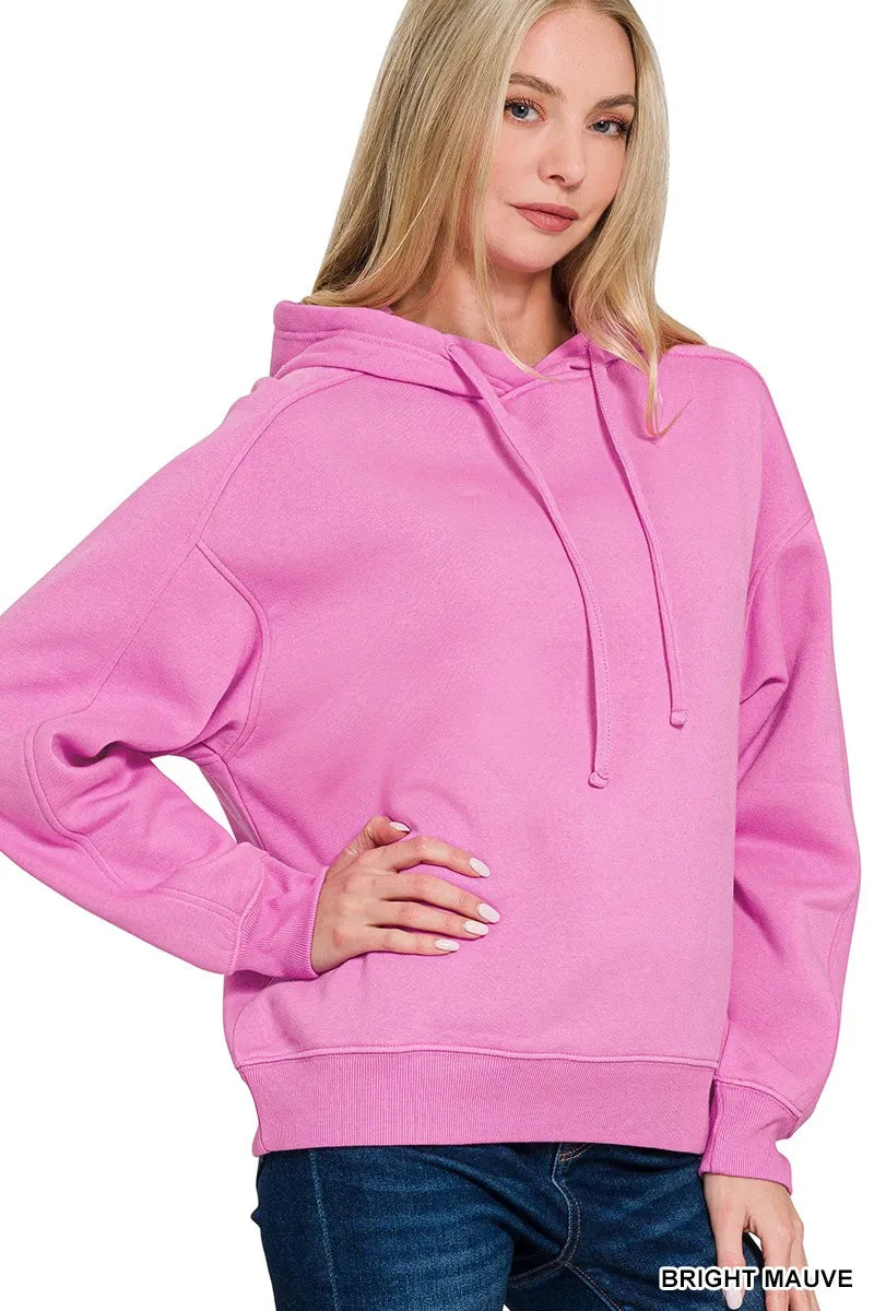 BRIGHT MAUVE Relaxed-fit fleece pullover hoodie with drawstring hood
