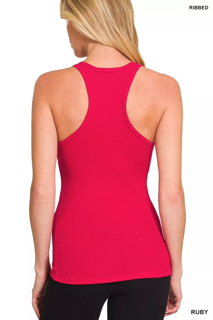 American flag embroidery ribbed racerback tank top