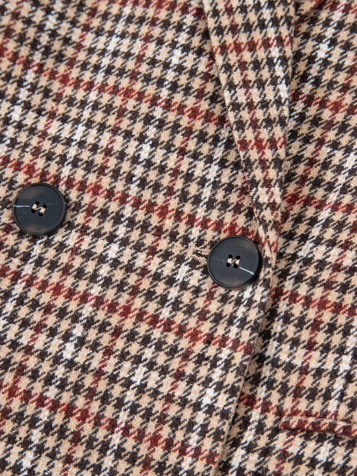 Houndstooth notched lapel longline blazer with buttons