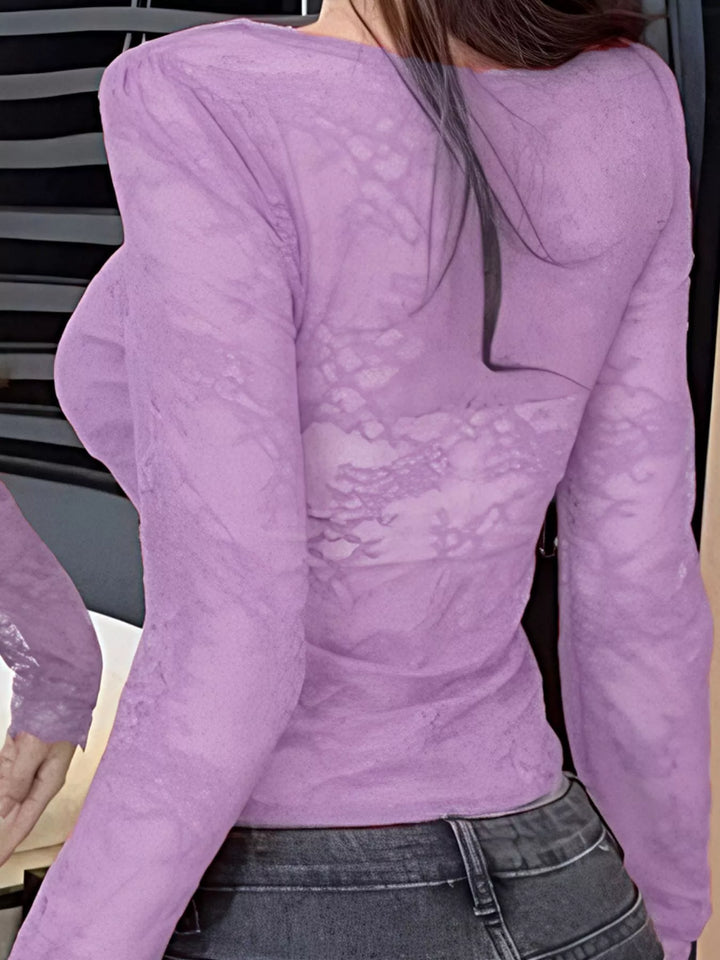 Tie-front lace crop top with long sleeves