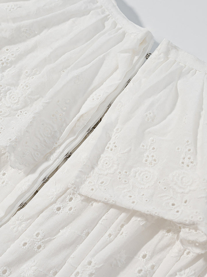 Eyelet ruffle-trim corset tank top with lace-up back