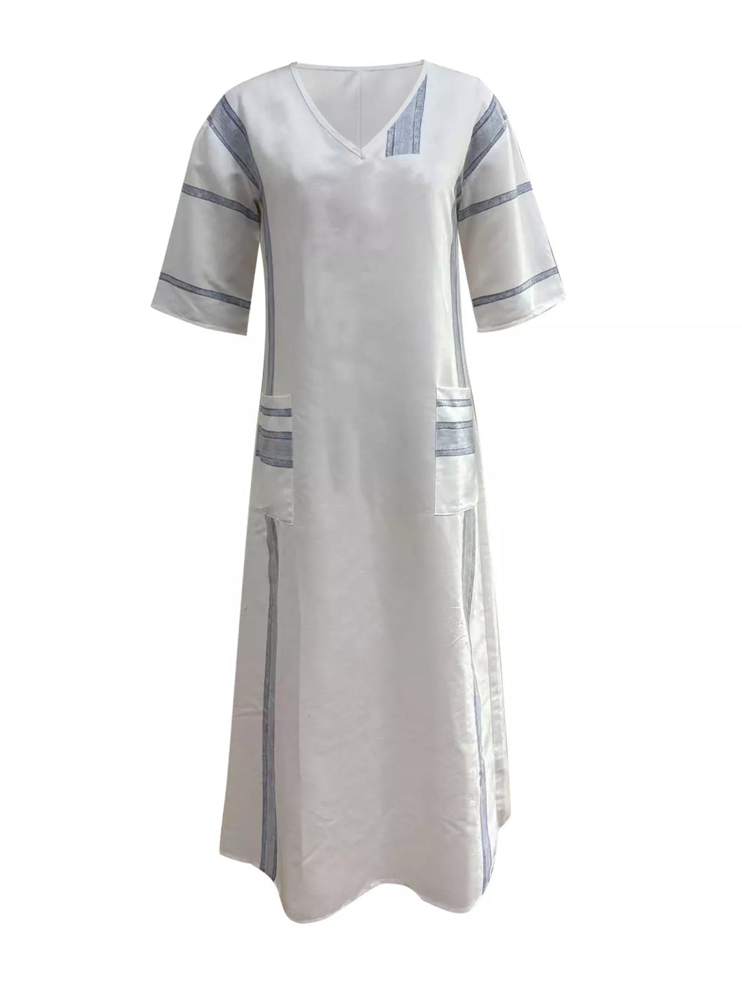Striped V-neck maxi dress with patch pockets