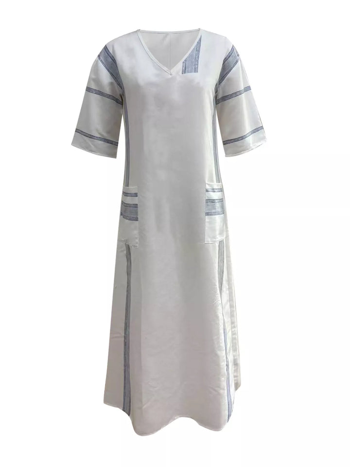 Striped V-neck maxi dress with patch pockets
