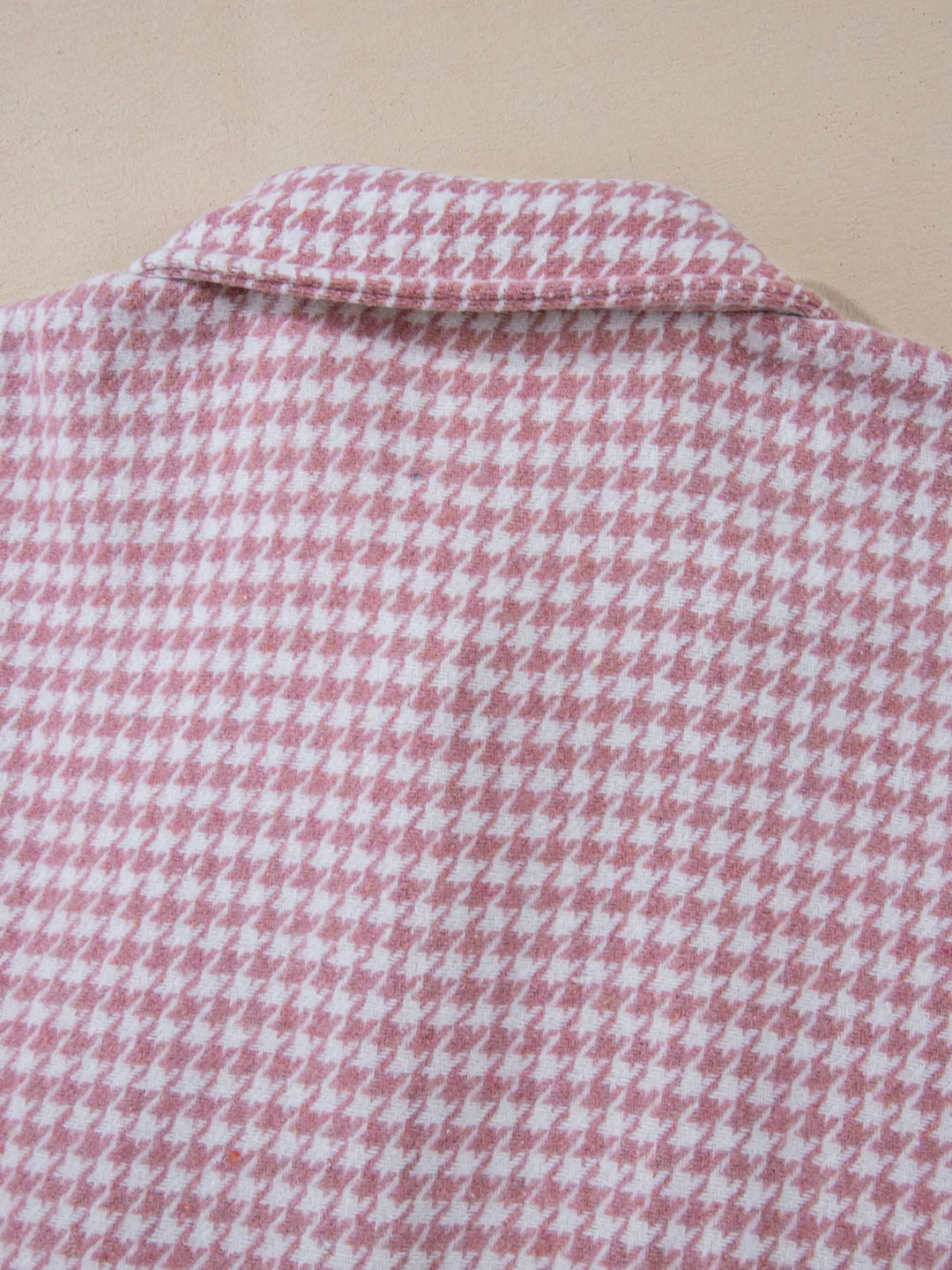 Houndstooth color block button-down shacket with chest pocket