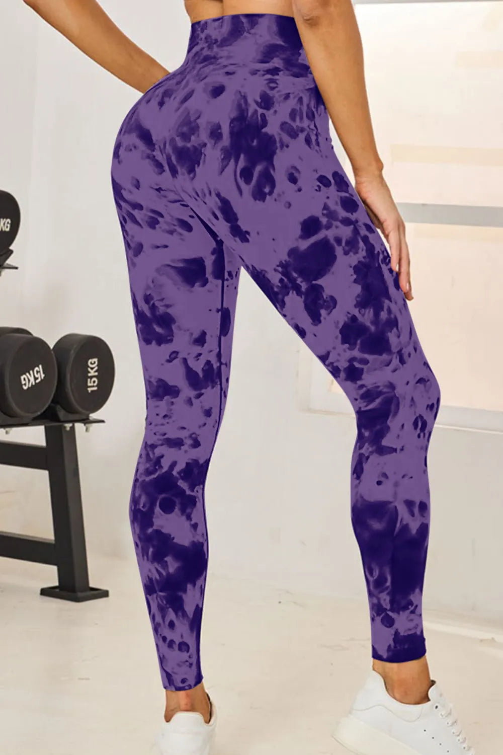 Tie-dye high-waist active leggings with wide waistband