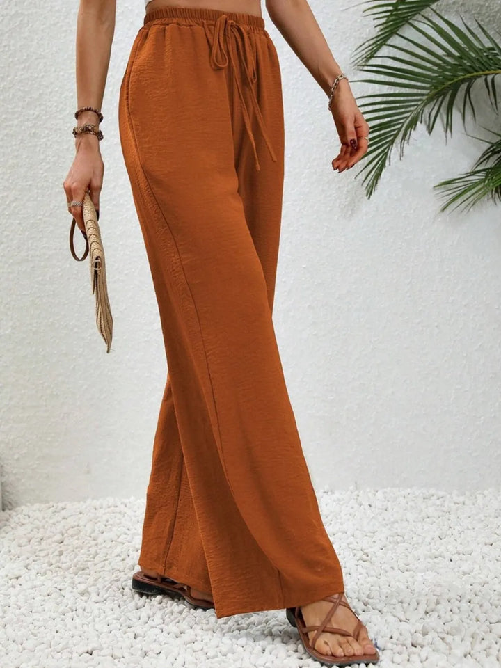 High-rise wide leg drawstring pants with pockets