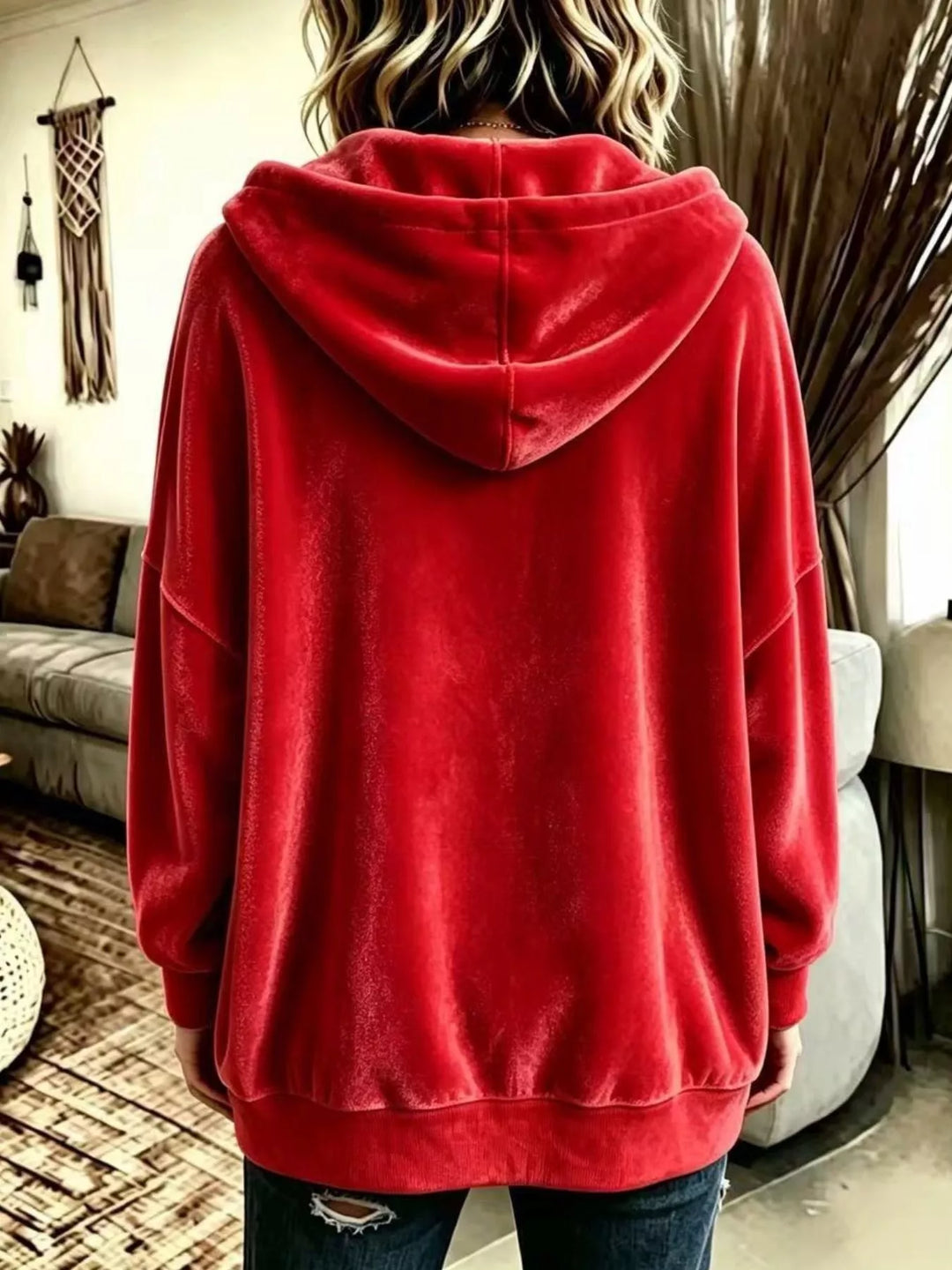 Oversized hooded button-up jacket with patch pockets