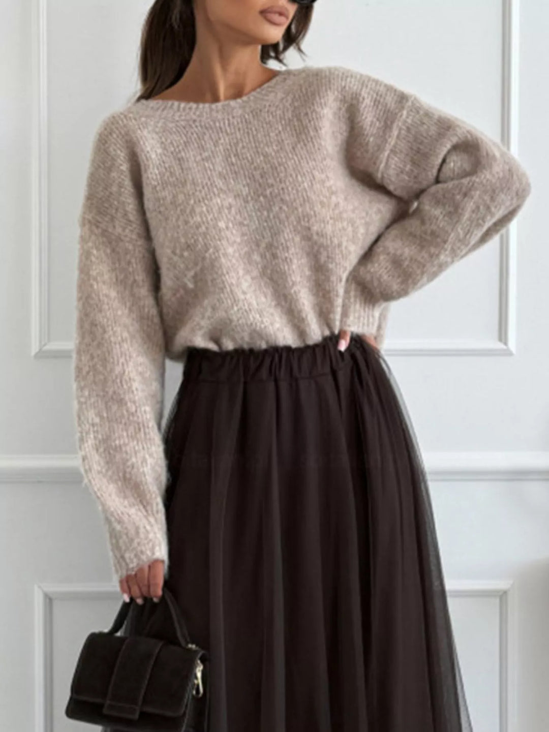 Leopard bow-back dropped-shoulder knit sweater