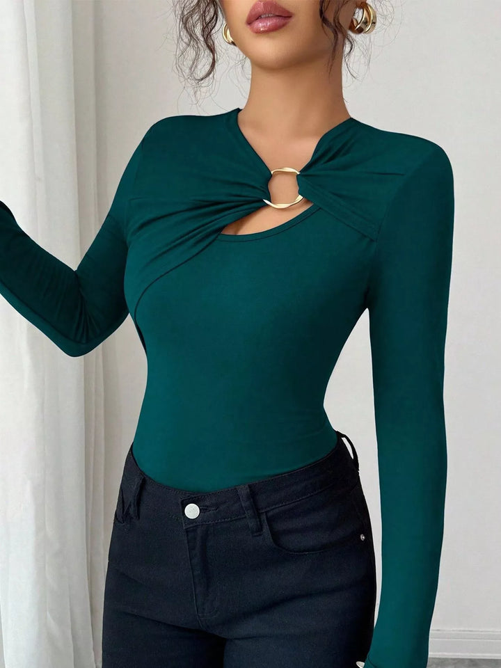 Twist front ring detail long sleeve top with cutout
