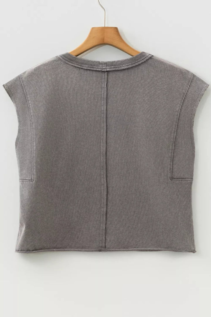 Mineral wash boxy cap sleeve cotton top