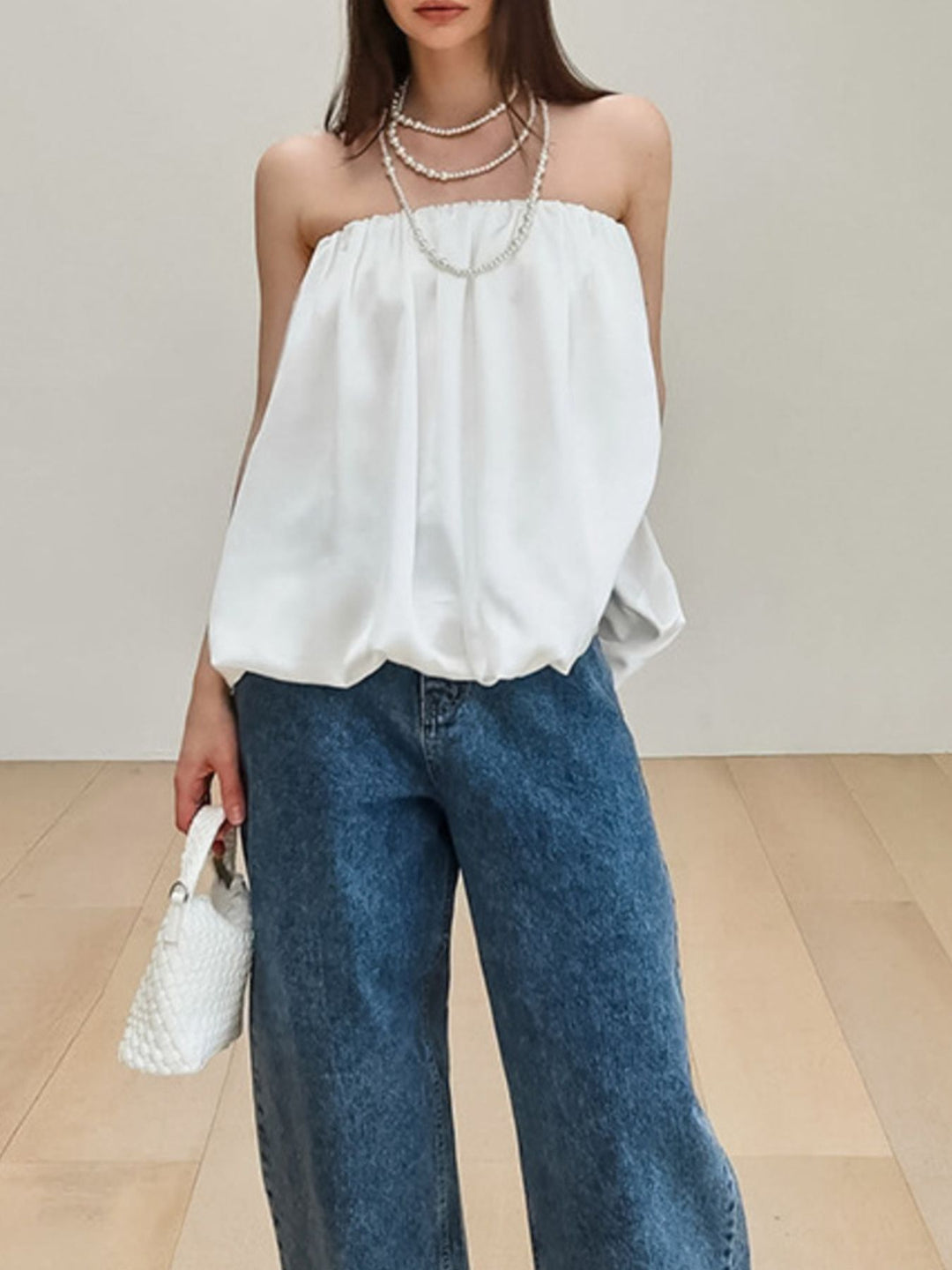 Flowy bubble hem strapless tube top