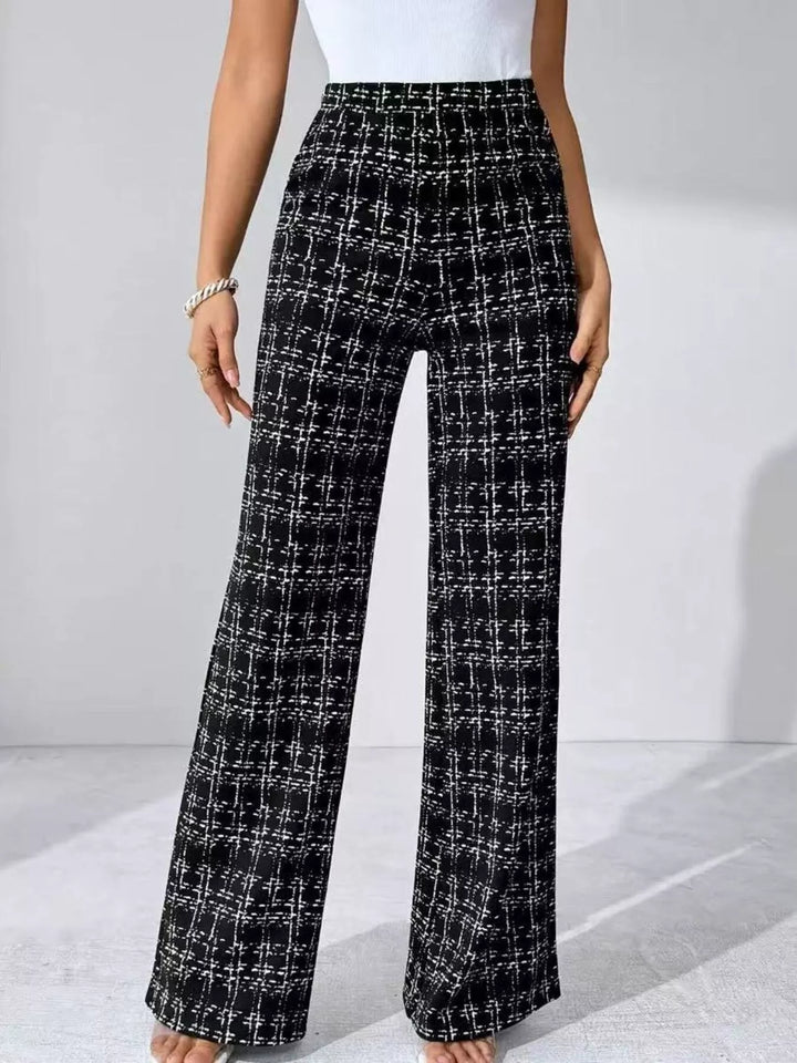 Plaid print wide-leg high-rise pants