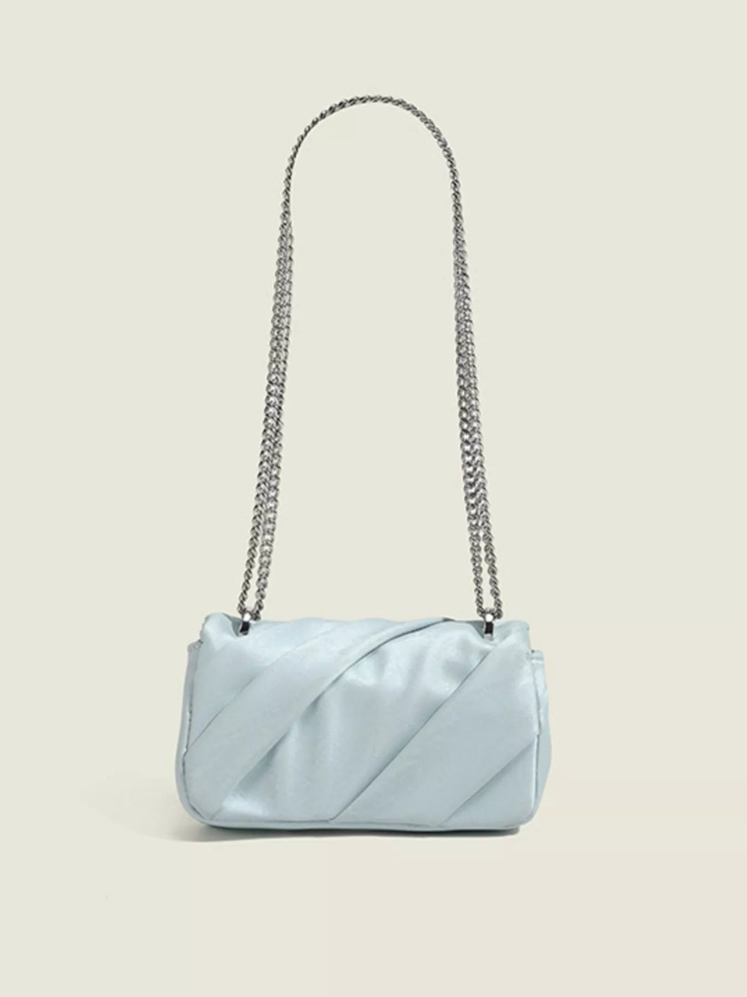 Ruched mini flap crossbody bag with silver chain strap