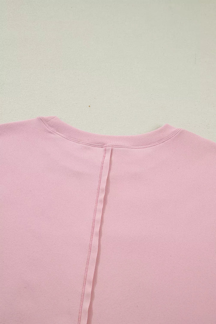 Crew neck top with bow-embroidered sheer lace sleeves