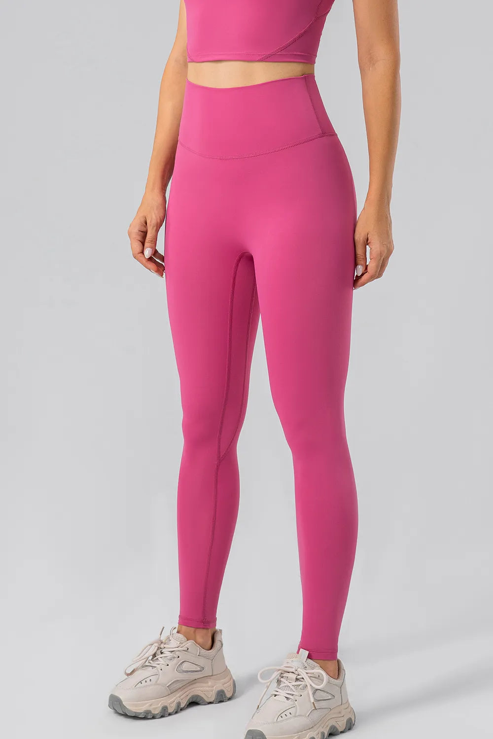 Hot Pink High-waist wide-waistband full-length active leggings