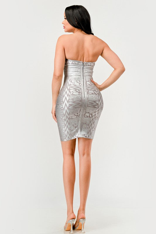 Gilded Glamour Embellished Strapless Cocktail Dress - mini, lace - view 21