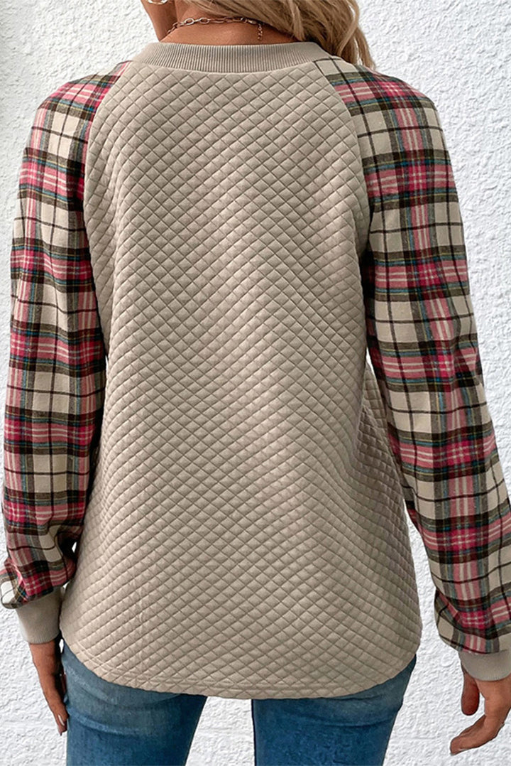 Hampstead Quilted Plaid Accent Pullover Sweatshirt - crew neck, pullover - detail view